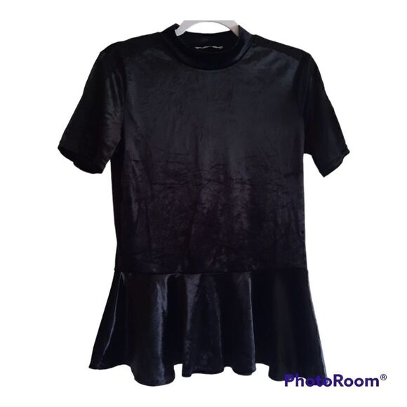 ZARA Trafaluc Velvet Short Sleeve Peplum Top - Picture 1 of 4